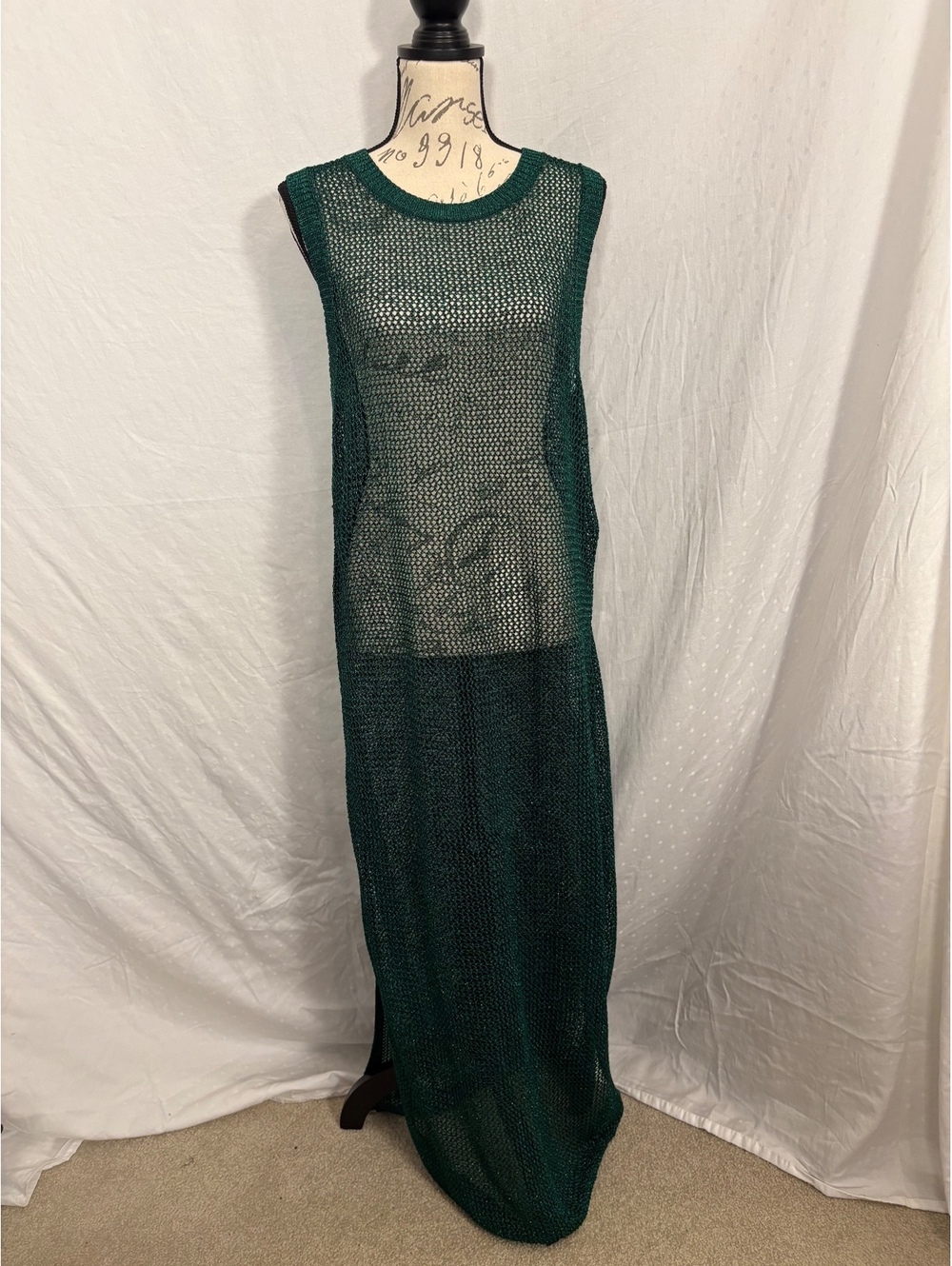 A New Day Women's Metallic Green Openwork Midi Tank Dress
